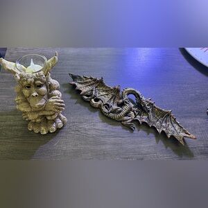 Dragon  Incense burner, and a gargoyle with a tea light